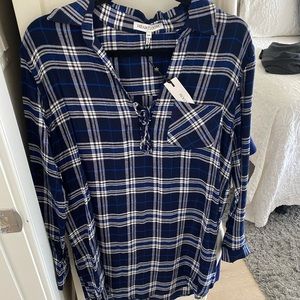 Plaid Lace-Up Shirt Dress